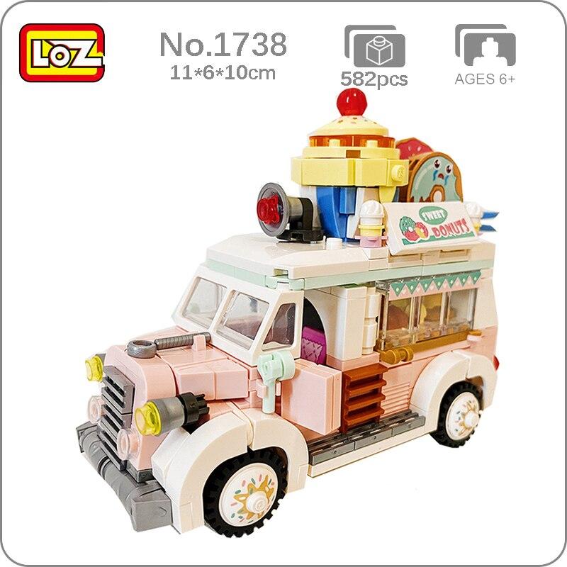LOZ 1738 Dream Парк развлечений Конфетный автомобиль Торт Мороженое Сладкие пончики DIY Мини-блоки Кирпичи Строительная игрушка для детей Подарок без коробки