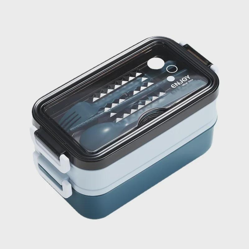 Microwaveable Double-Layer Plastic Lunch Box with Tableware