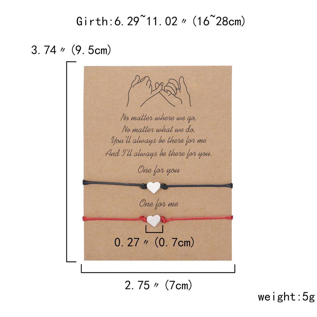 Регулируемые парные браслеты в форме сердца, красного и черного цвета (2 куска) - Японский и корейский стиль