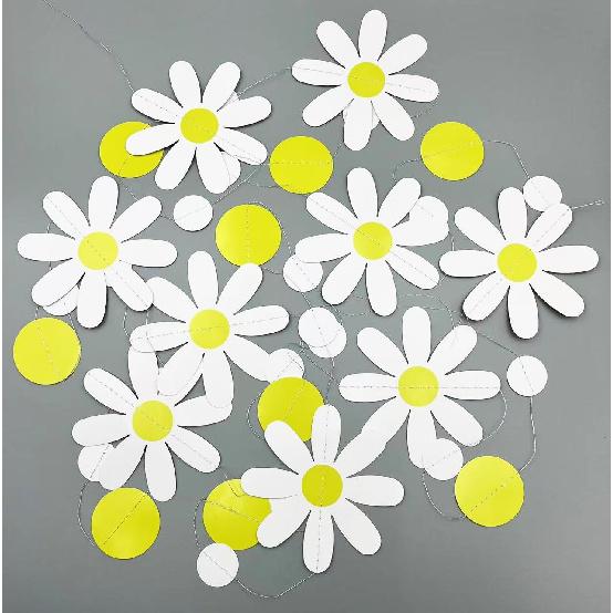 52.5 Ft Yellow White Polka Dot Daisy Hanging Garland Banner Groovy Boho Daisy Paper Garlands for Birthday Baby Shower Wedding Bridal Shower
