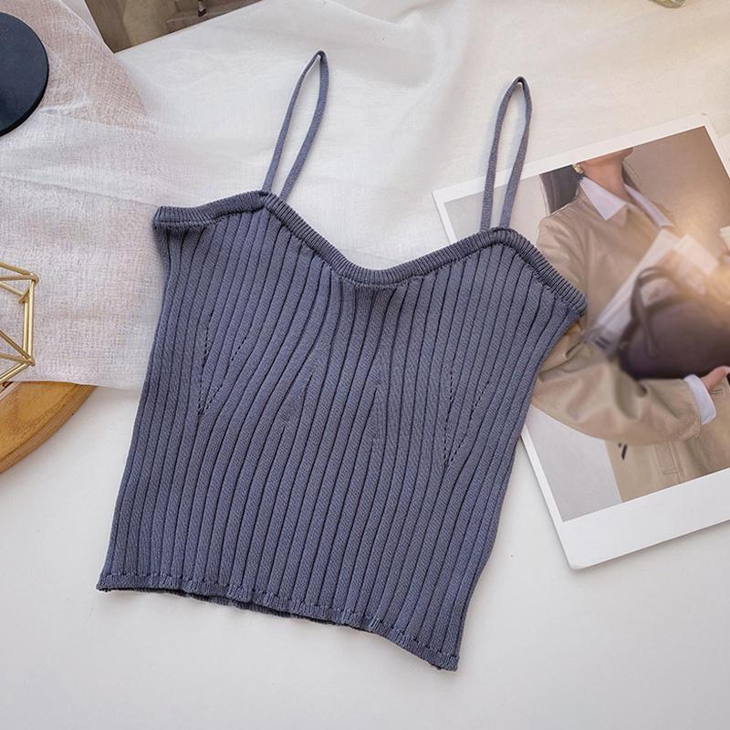 Верхняя одежда, вязаные майки, однотонная ткань в рубчик, небольшой жилет, женская летняя одежда для девочек, короткий топ, небольшой слинг