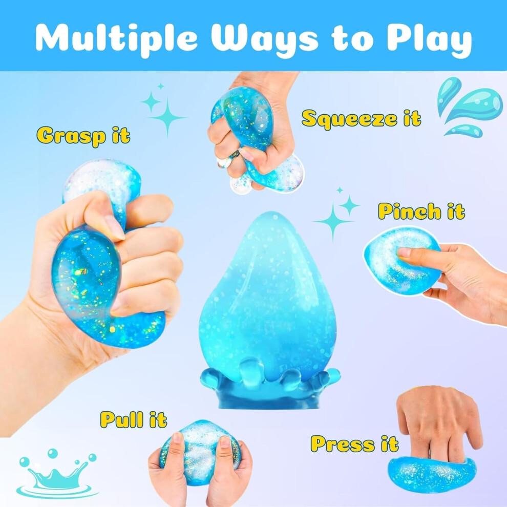 Glitter Gumdrop Squeeze Ball, Sensory Stress Relief Toy with Removable Base, Water Drop Shaped Squishy for Anxiety, Reusable Fidget Toy for Kids and