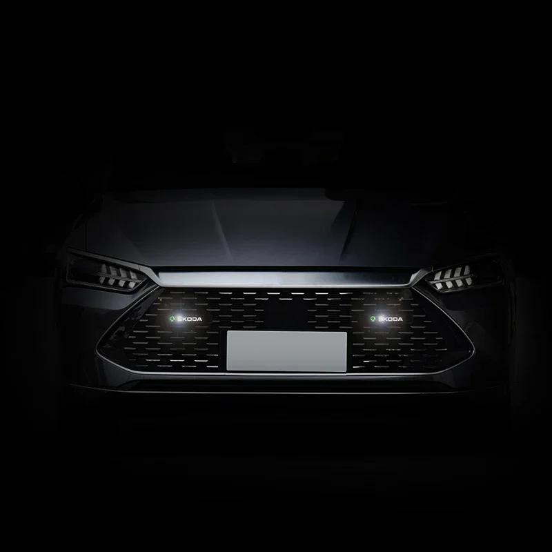CXUX8 Car Sticker LED Car Front Grille Decorative Lamp Auto Mid-grid Beacon Light for Skoda Octavia Rapid Fabia Superb Kodiaq Scala Ka