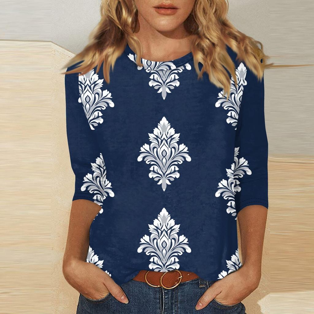 Женский топ с принтом и круглым вырезом, рукавом 3/4
