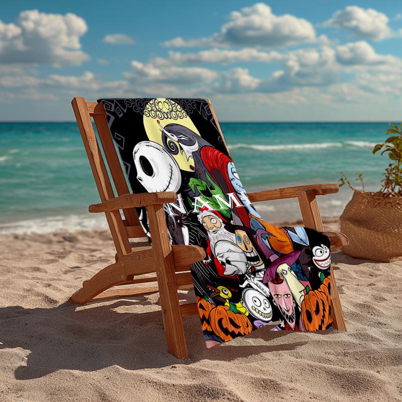 Custom Name Ultra-Soft Beach Towel with The Nightmare Before Christmas Theme,Ideal for Pool - Camping, Diving - Perfect Travel Essential, Vibrant Beac