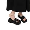 Slippers Women's Summer Outer Wear 2025 Summer High-heeled Muffin Heightening Summer Sandals Platform Women's Shoes Black Cool Slippers