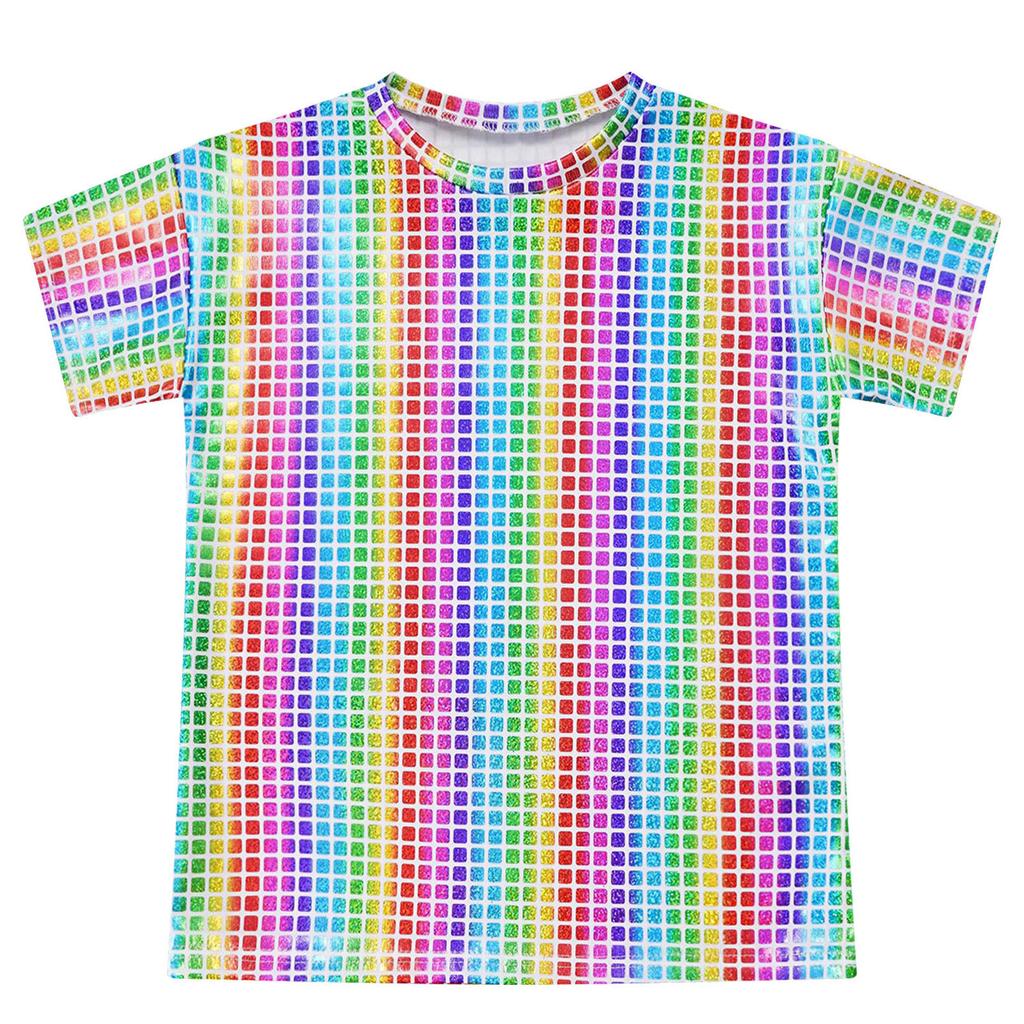 Мальчики Девочки Блестящая Клетчатая Футболка Унисекс Детские Футболки с Коротким Рукавом Топы Чирлидинг Уличные Танцы Хор Сценическое Выступление