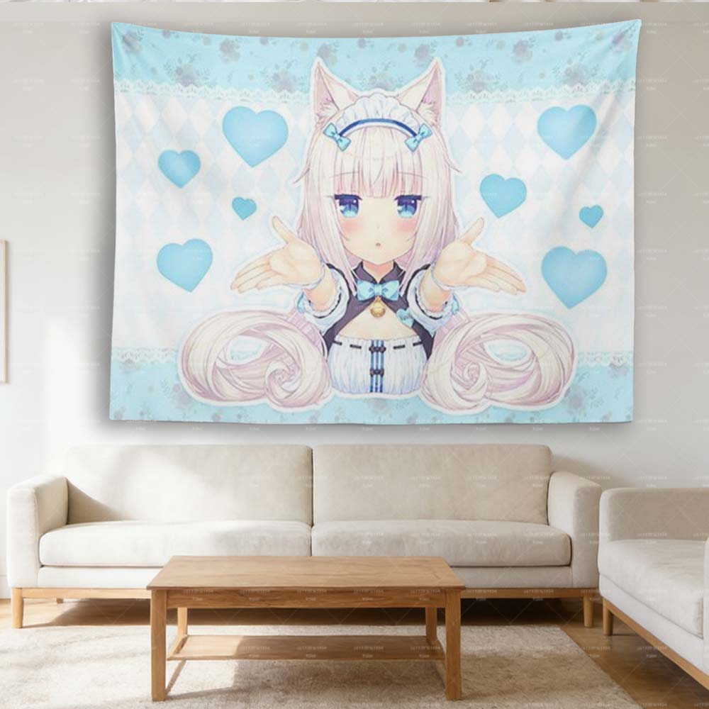 1 шт. Милый Аниме Гобелен NNEKOPARA Кавайная Девушка-Кошка Мультяшный Настенный Декор для Комнаты в Общежитии Спальни Идеальный Подарок для Отаку Фанатов