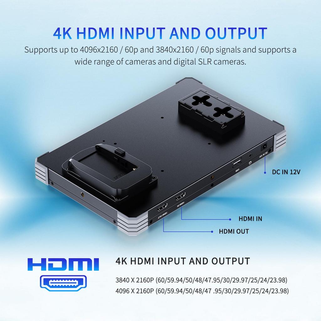 FEELWORLD T10 Монитор для DSLR-камеры с 3D и 1920x1200 HDMI и Комплект внешнего питания F970 10,1-дюймовый LUT, HDR, Осциллограмма, Сенсорный экран, 2.0