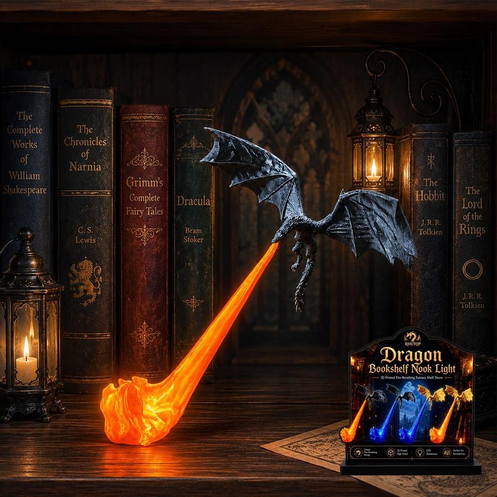 3D Книжная полка-Уголок с Огнедышащим Драконом Полка-Светильник Декор Книжной Полки Дизайн Летающего Дракона Подарок Книголюбу Хэллоуин Полка-Дисплей