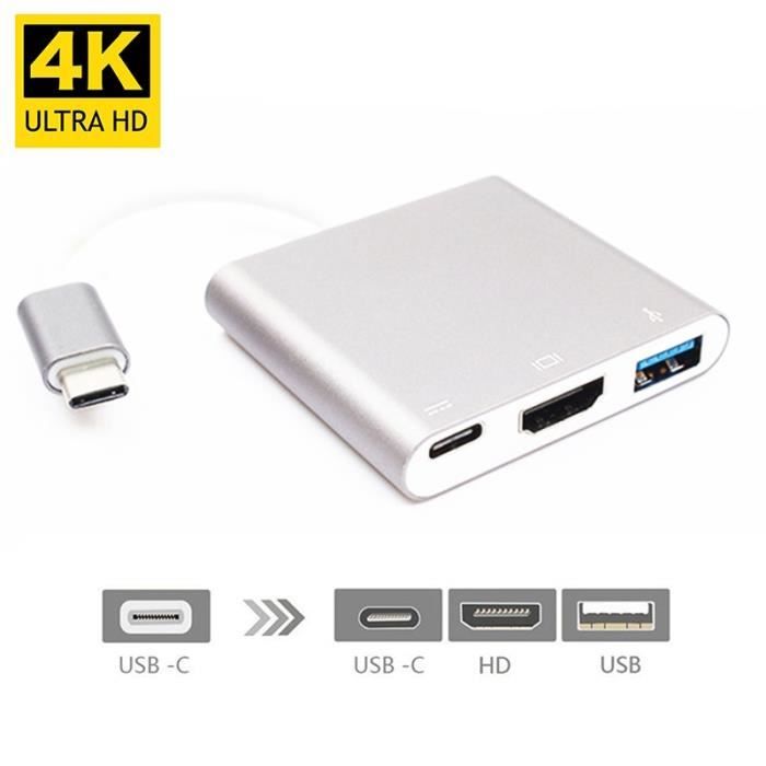 Adaptateur USB-C vers USB 3.0 - AIHONTAI - Hub 4K - Couleur blanche - Connecteurs USB-C et HDMI
