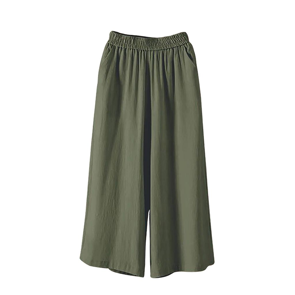 Women's Wide Leg Pants With Pockets Lightweight High Waisted Caual Loose Cropped Trousers