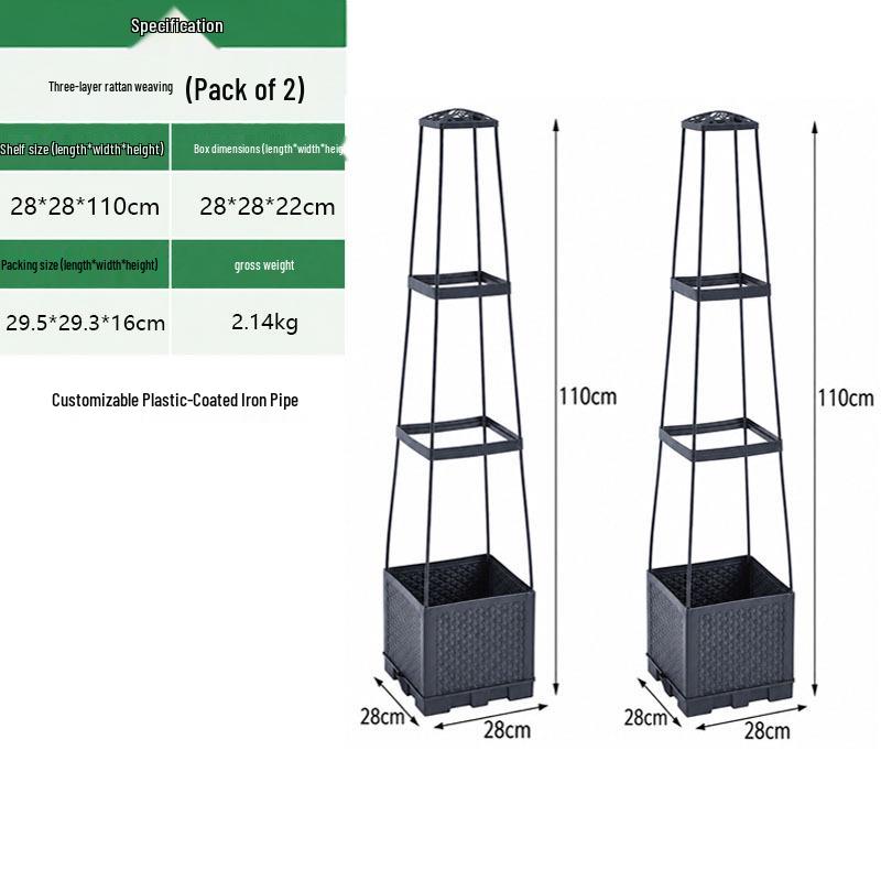Balcony and Rooftop Vegetable Planting Box with Tomato Cage: Durable Plastic Flower Pot Container for Home Gardening.