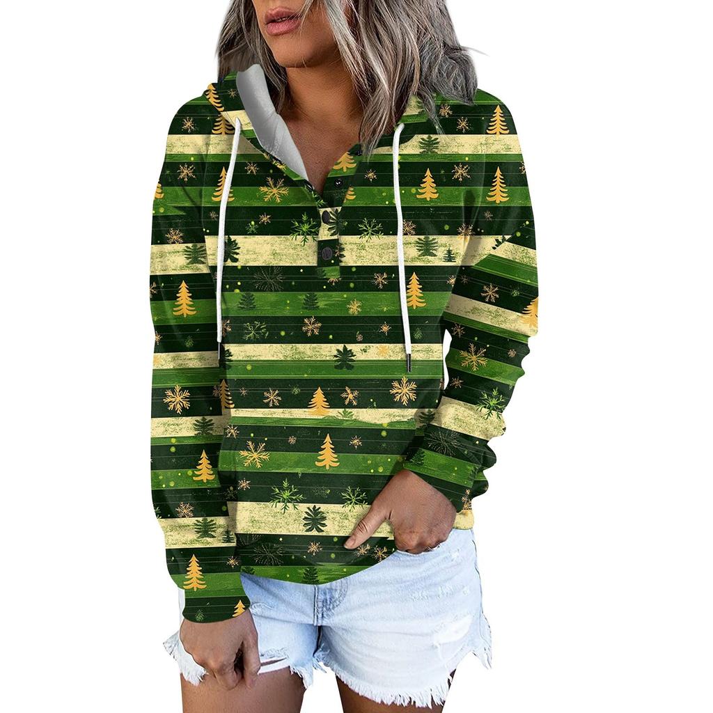 Женские повседневные модные принты с длинным рукавом на пуговицах пуловеры с капюшоном толстовки