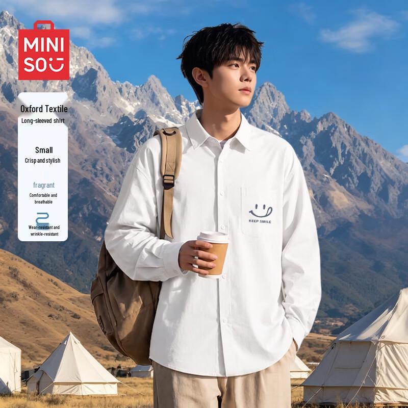 MINISO Мужская повседневная рубашка Оксфорд с длинным рукавом