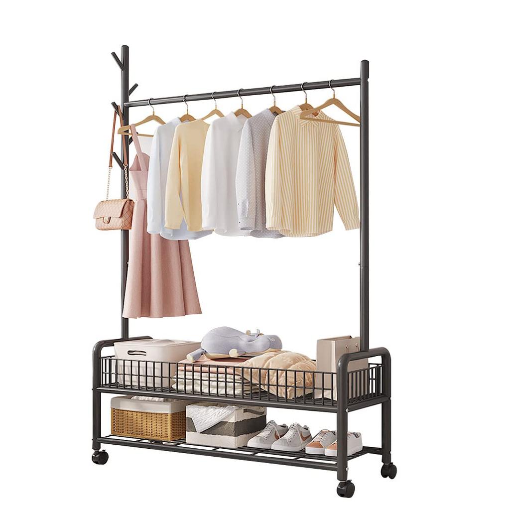 Hanger Rack with Coat Clothes Coat Large Assembly Width 90 X Depth 35 X Height 176 Cm Casters, Hanger, Basket, Shelf, Rack, Rack, Storage,