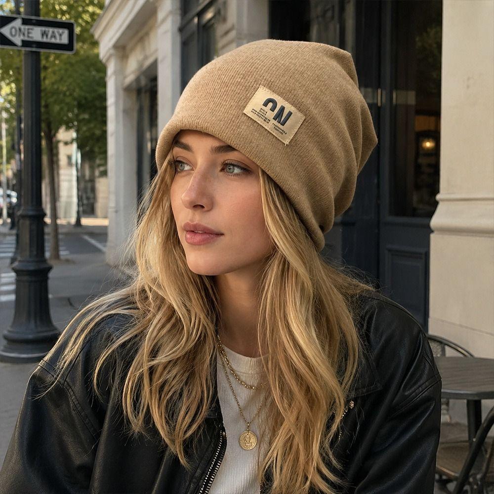 Warm Beanie Hat Windproof Knitted Pullover Cap Fashion Skullies Hat  for Women