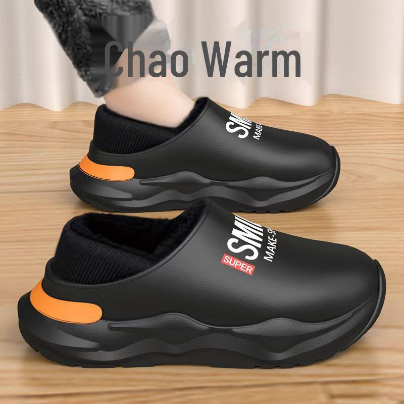 Водонепроницаемые мужские хлопковые тапочки на каблуках - новинка 2024 года, противоскользящие, устойчивые к фекалиям, идеально подходят для использования дома осенью и зимой