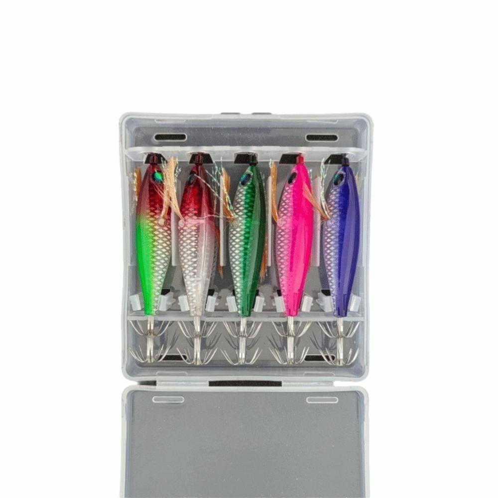 5pcs UV Tinsel Eging Bait 5Pcs Per Set Saltwater Squid Lure Squid Jig Lure Saltwater Fishing