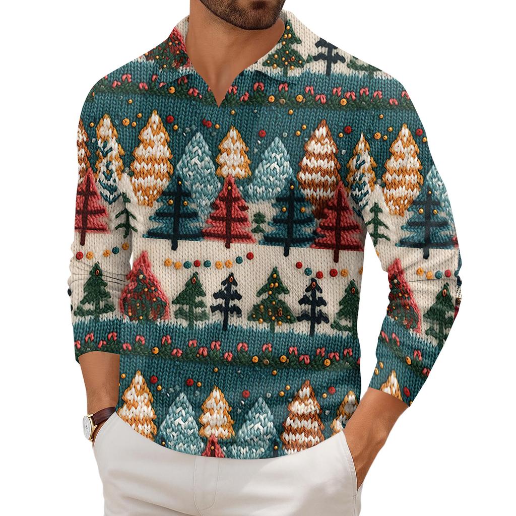 Men's Casual Collared Long-Sleeve Knit Base Layer Top