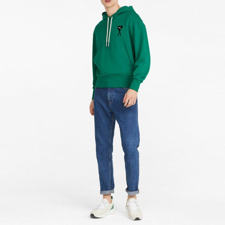 Puma X AMI Повседневная спортивная толстовка с логотипом Love Heart, мужские топы с капюшоном нежно-зеленого цвета 534069-96