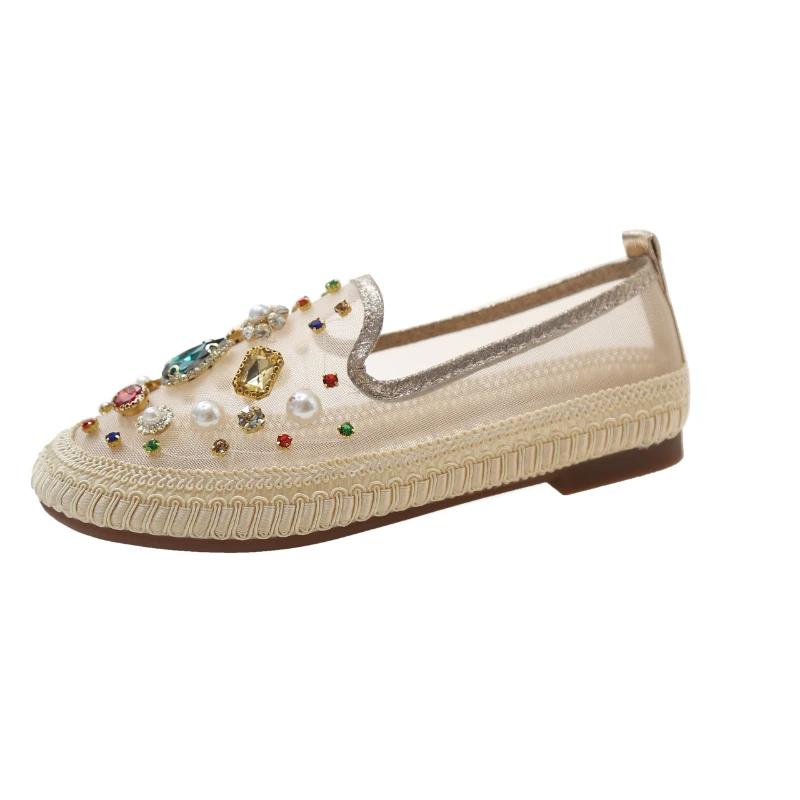 Мода 2025 Летние шлепанцы Новая мягкая подошва Удобные и универсальные Фея стиль Плоская повседневная обувь Модные блестящие дышащие лоферы