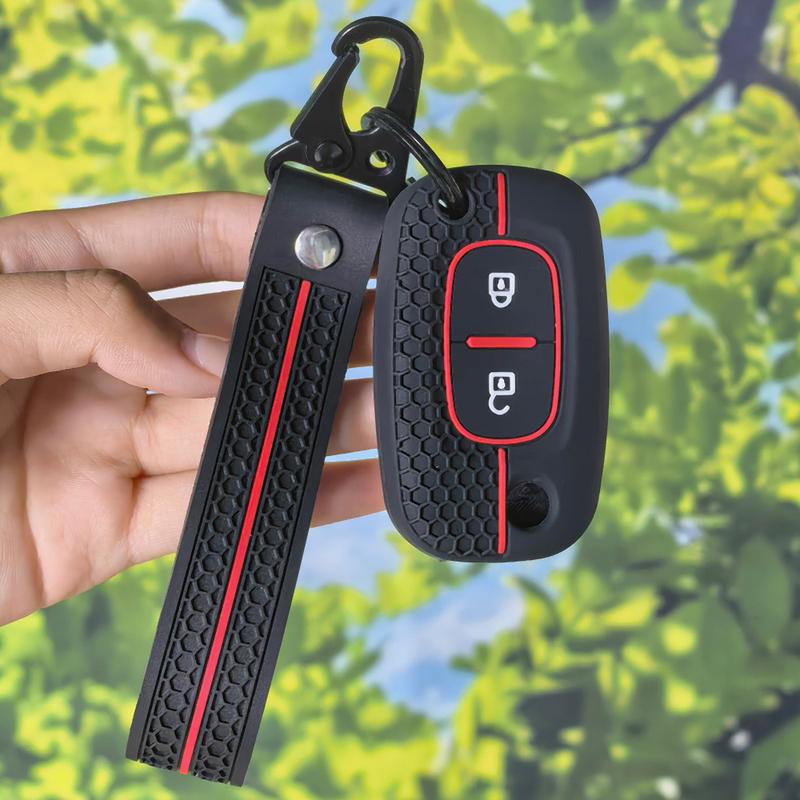 Honeycomb Texture Rubber Key Protector With Keychain Fit For Renault Clio Megane Modus Kangoo Lada 2017 2 Button Flip Remote Key