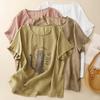 2025 Women Summer Plus Size Loose T-Shirt Vintage Printing Linen Basic Tops Tees Maxi