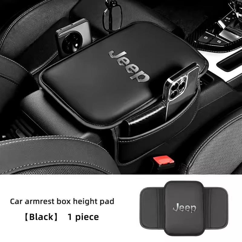 AIN4 PU Car Arm Rest Cushion Storage Pad Armrest Box Protective Cover For Jeep Renegade Compass Grand Cherokee Wrangler Gladiator