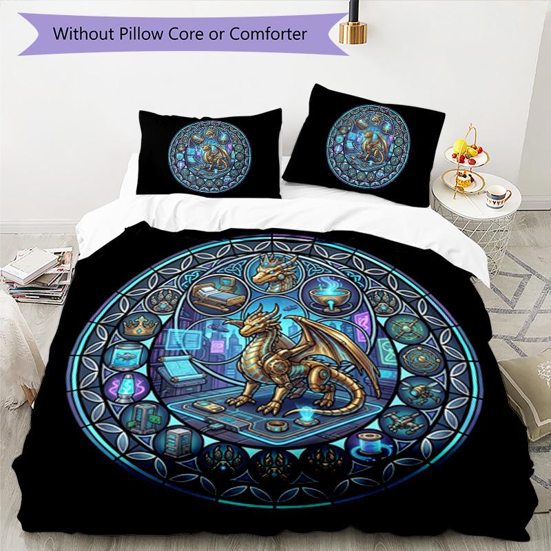 Cyber Dragon Glass Pattern Bedding,Quilt Set Quilt Cover Pillowcase Home Birthday Gift (1 * duvet cover + 2 * pillowcase, without core)