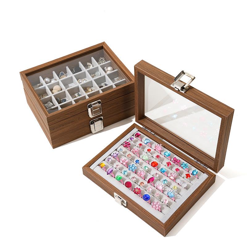 Black Walnut Grain Dust Resistant with Lid Jewelry Case Bracelet Ring Stud Earring Necklace Box Jewelry Storage Box