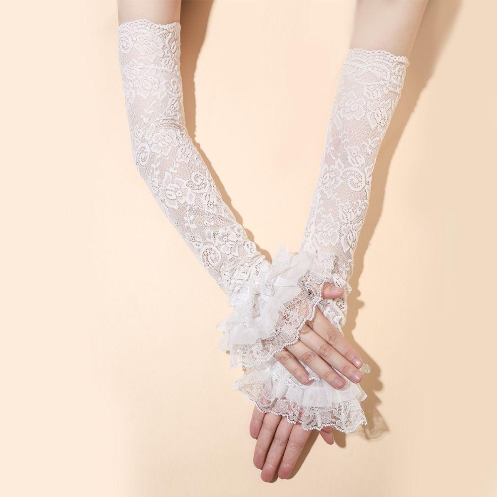 Thin Lace Ice Silk Sleeves Hollow Long Sleeved Arm Cover Simple Sunscreen Arm Sleeve  Women
