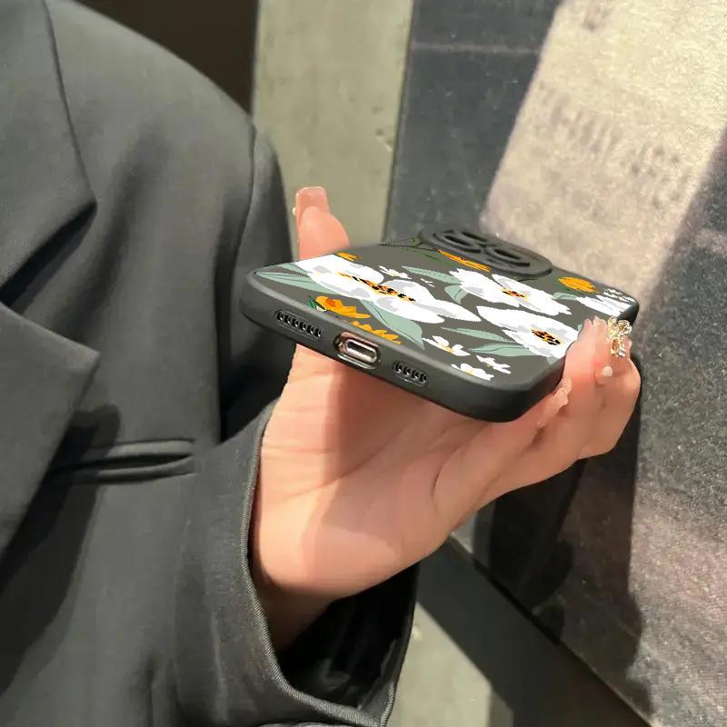 Luxury Floral Flower Silicone Phone Case For iPhone 16 15 14 Plus 13 Pro Max 12 11 X XS XR 7 8 16 Plus SE Shockproof Soft Cover