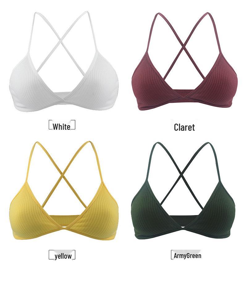 Хлопковый треугольный бралетт с перекрестной спинкой - Беспроводной, дышащий, слегка облегающее рубчатое нижнее белье