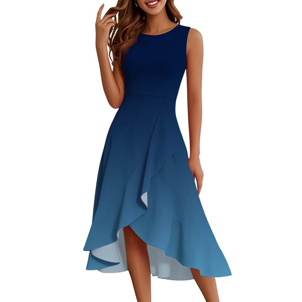 Женские модные повседневные платья без рукавов с круглым вырезом и принтом, элегантные, темпераментные, с оборками