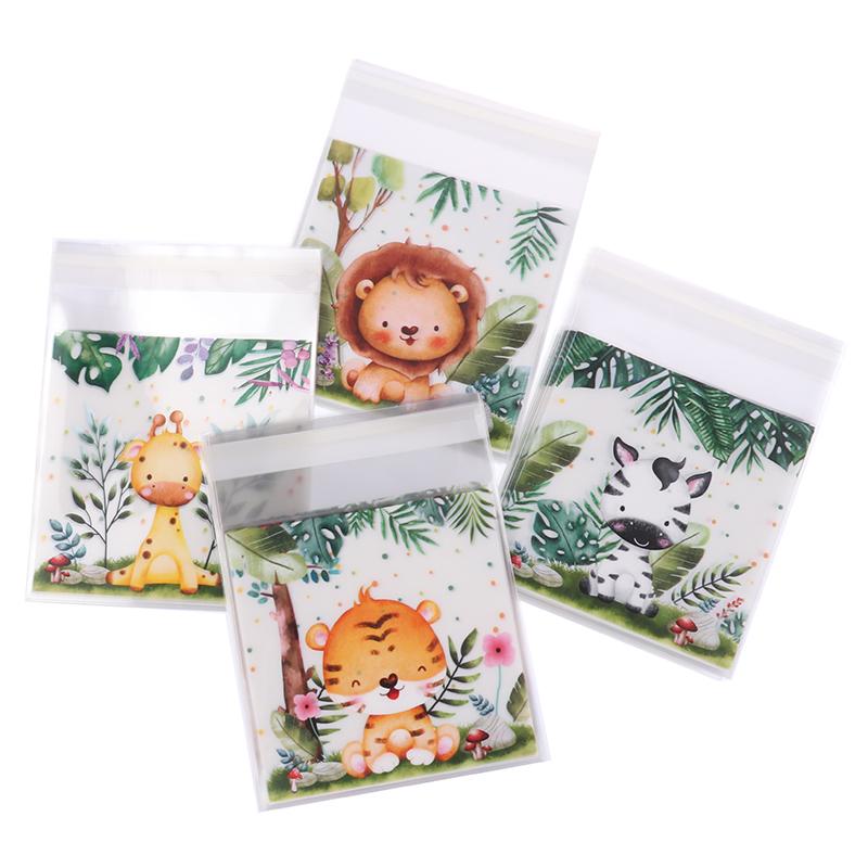50 шт./пакет самозапечатывающиеся мешочки для печенья и конфет с изображением животных джунглей Wild One Safari тематика день рождения декор для детей подарочные пакеты для детского душа