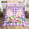 Пододеяльник с пасхальными яйцами и гномами, бабочками и цветами тюльпанов, комплект постельного белья из микрофибры, радуга, деревянная планка, кавайный гном, чехол для одеяла
