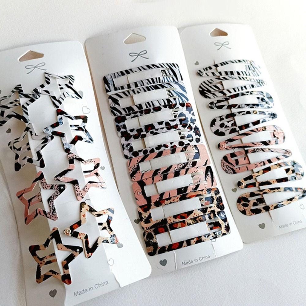 8pcs Geometric Star Leopard Print Hairpins Vintage BB Clips Bangs Hairclip For Women Girls