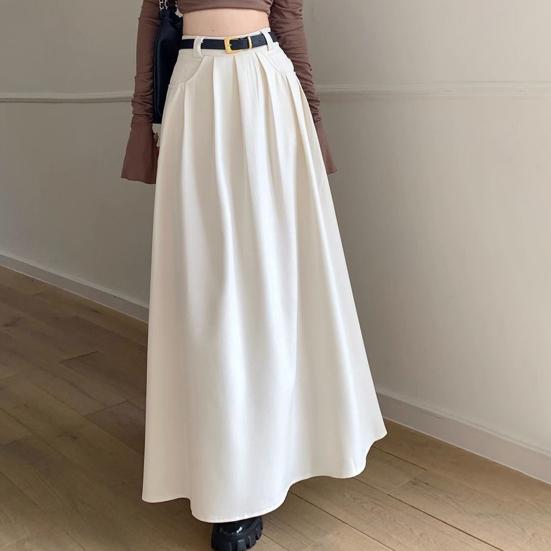 Women Skirt Elegant Flared A-Line Midi Skirt with Pockets Fashionable Solid Color Lady Skirt for Autumn