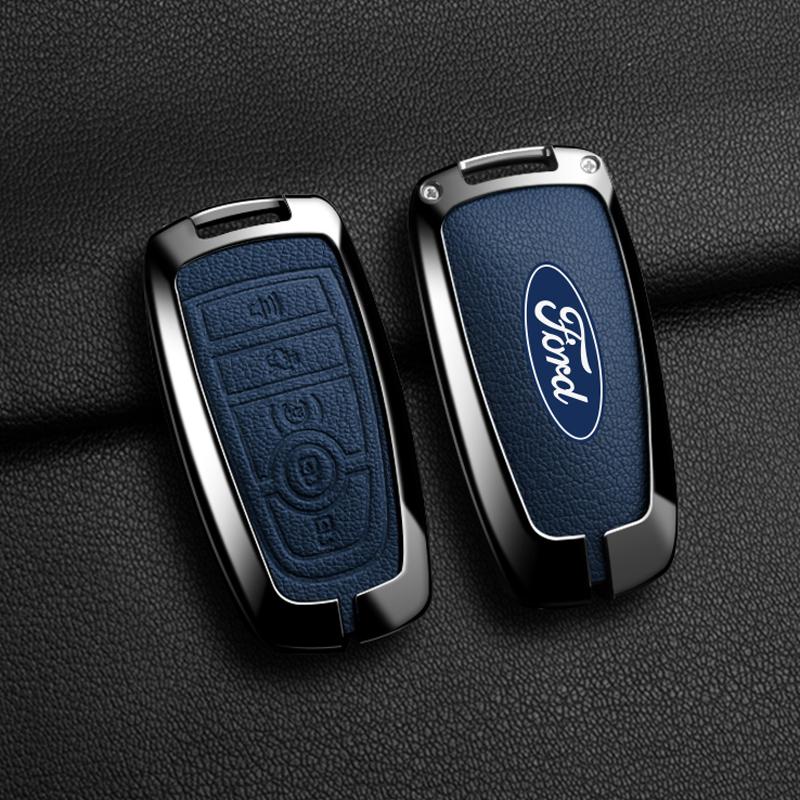 KFUGP1 Alloy Leather Car Key Fob Case Cover for Ford Fusion F150 F250 F350 F450 F550 Edge Explorer Escape Mustang 2018 2019 Protector