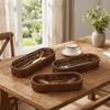 Oval Shape Tableware Storage Basket Retro Plastic Faux Wicker Tray Decorative Minimalist Desk Shelf Baskets Dining Room
