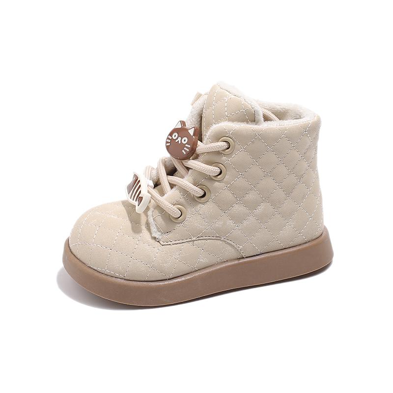 Милые зимние ботинки для девочки Толстая подошва Мультяшный кот Детские модные ботильоны Повседневные Теплые Универсальные Детские хлопковые ботинки Круглый носок