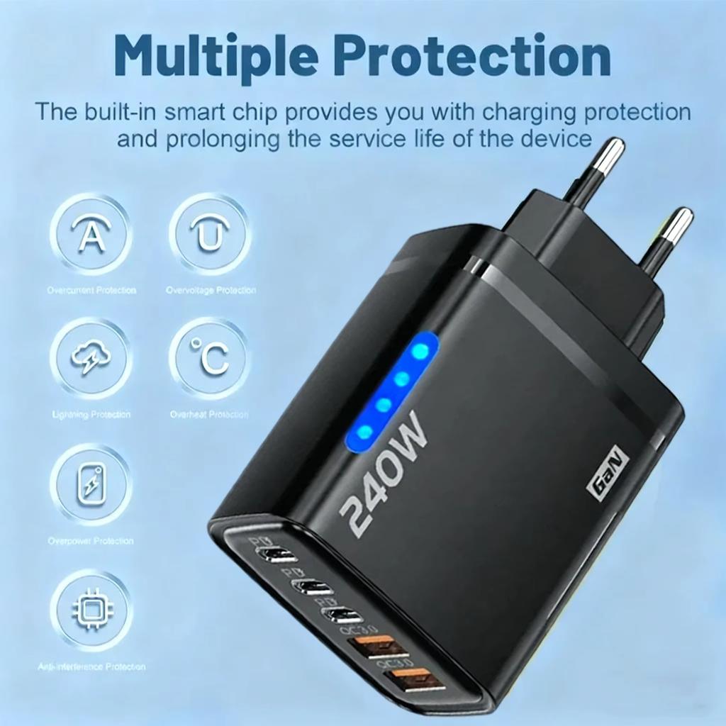 New 5 in 1 GaN Charger For 16 15pro Desktop Laptop Samsung 240W Fast Charging Adapter 120w Type To TypeC Cable Charger