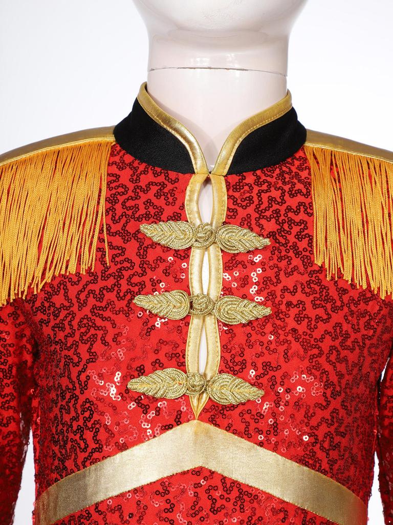 Детский костюм для девочек 'Директор цирка', с длинным рукавом, с бахромой на эполетах, пайетками, боди для фокусника, барабанщика, карнавальной тематической вечеринки, косплей