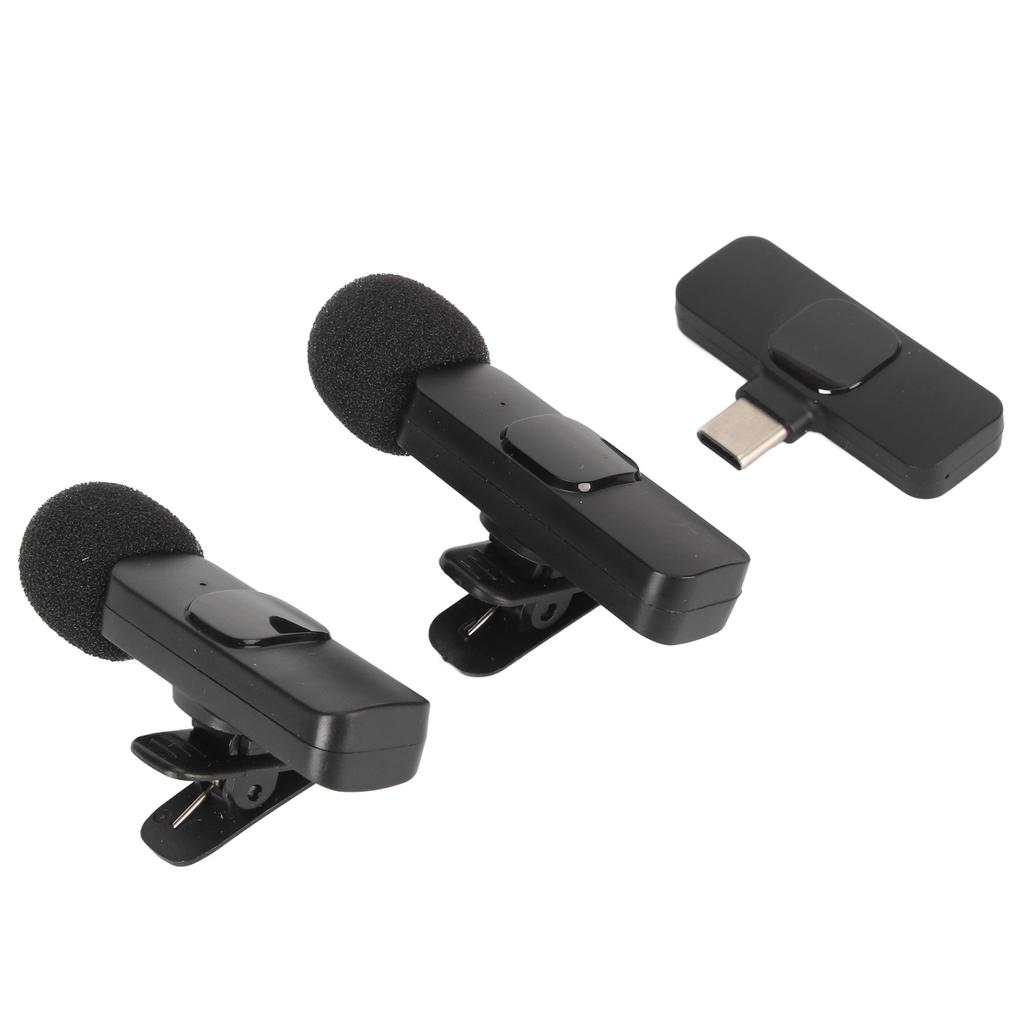 Беспроводной петличный микрофон-петличка 1 на 2 с шумоподавлением, интерфейс Type-C, мини-беспроводной микрофон-клипса