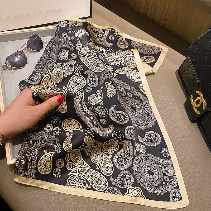 1116 Intellectual retro flower square scarf women's silk silk scarf 111% mulberry silk gilt cashew flower scarf women