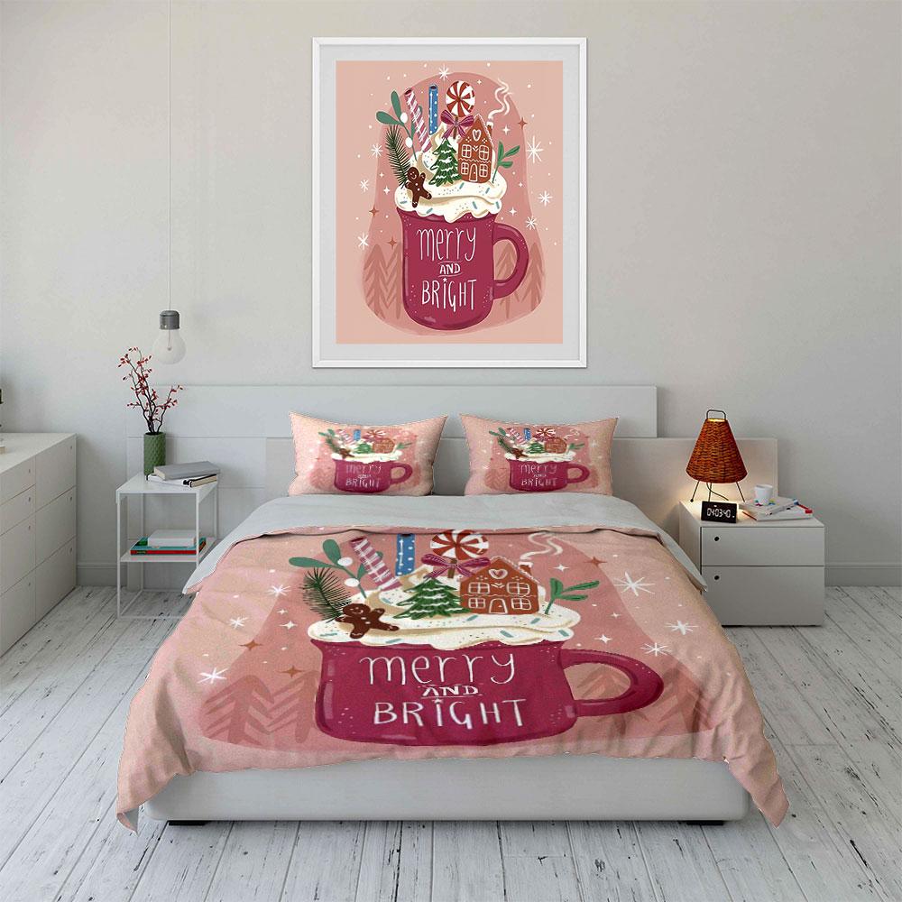 Holiday Mug with Gingerbread Design Bedding Duvet Cover Set Duvet Cover Pillowcases (1*Duvet Cover 2*Pillowcases, without duvet insert)