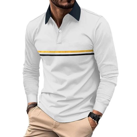 Мужской осенне-весенний топ в полоску с лацканами, однотонный пуловер с длинными рукавами и пуговицами, повседневная мягкая дышащая мужская повседневная рубашка
