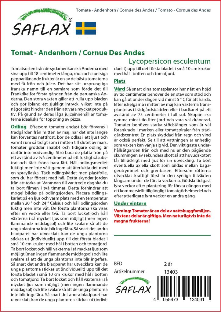 SAFLAX Помидор - Cornue des Andes - 10 семян - Lycopersicon esculentum