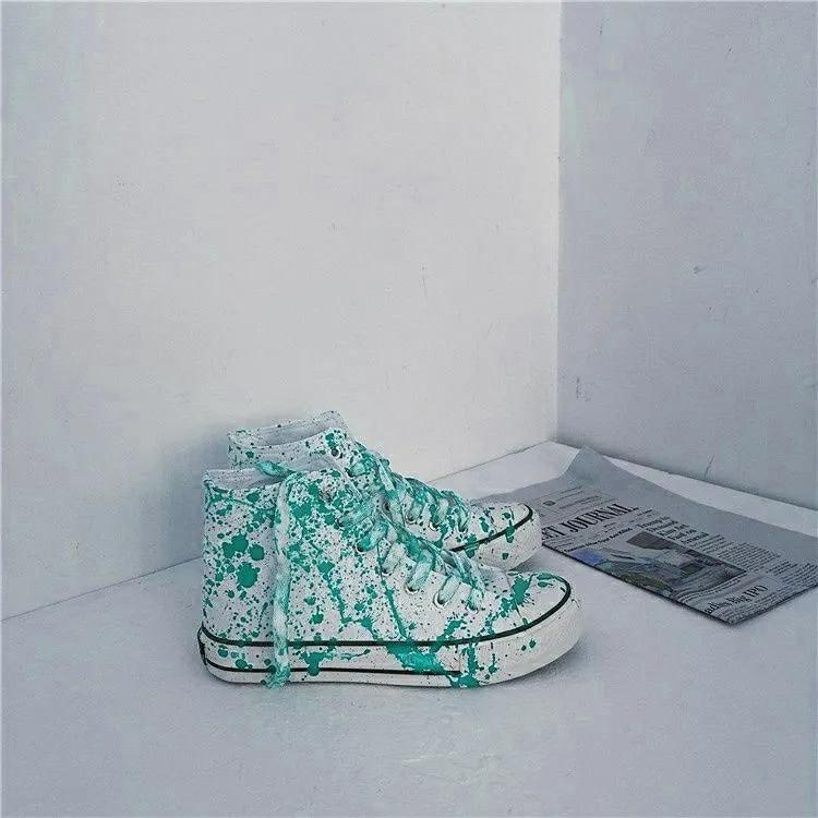 Модные красные стильные грязные туфли унисекс для мужчин граффити поддельные кровавые кроссовки из парусины для мальчиков высокие кроссовки дизайнерская мужская обувь